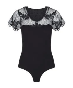 Body Sexy Manches Courtes Black Flowers Collection Nightwear De Chez Lingadore. -SOUTIEN-GORGE Soldes Boutique Body sexy manches courtes resille et fleurs noires Lingadore nightwear Lingadore noir 6614BD 02 NOIR 10