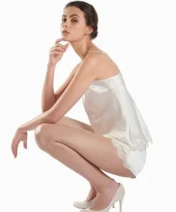 Caraco En Soie Aubade Collection Nightwear De Luxe Toi Mon Amour (ex. Soie D'Amour) Coloris Nacre. -SOUTIEN-GORGE Soldes Boutique Caraco en soie fines bretelles Soie d Amour Aubade nacre MS38 NACR 4