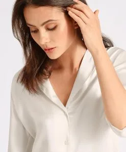 Chemisier En Soie Aubade Collection Toi Mon Amour Coloris Nacre. -SOUTIEN-GORGE Soldes Boutique Chemisier en soie Toi Mon Amour Soie d Amour Aubade nacre QS44 NACR 13