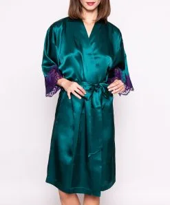 LISE CHARMEL Déshabillé En Soie Collection Splendeur Soie Coloris Splendeur Turquoise. -SOUTIEN-GORGE Soldes Boutique Deshabille en soie Lise Charmel Splendeur Soie turquoise vert et violet ALC2080 ST details