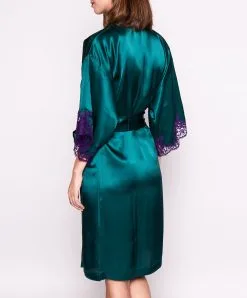 LISE CHARMEL Déshabillé En Soie Collection Splendeur Soie Coloris Splendeur Turquoise. -SOUTIEN-GORGE Soldes Boutique Deshabille en soie Lise Charmel Splendeur Soie turquoise vert et violet ALC2080 ST profil dos