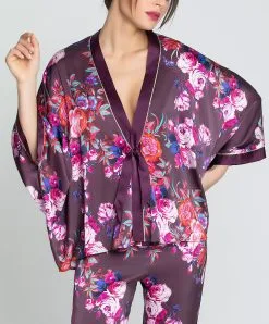 Kimono Court En Soie Lise Charmel Collection Aveu En Fleurs, Coloris Aveu Pétale (=prune). -SOUTIEN-GORGE Soldes Boutique Kimono en soie Lise Charmel Aveu en Fleurs aveu petale prune multicolore ALH2243 AP 1