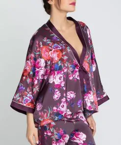 Kimono Court En Soie Lise Charmel Collection Aveu En Fleurs, Coloris Aveu Pétale (=prune). -SOUTIEN-GORGE Soldes Boutique Kimono en soie Lise Charmel Aveu en Fleurs aveu petale prune multicolore ALH2243 AP 3