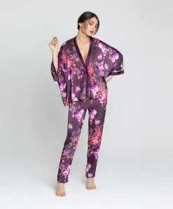 Kimono Court En Soie Lise Charmel Collection Aveu En Fleurs, Coloris Aveu Pétale (=prune). -SOUTIEN-GORGE Soldes Boutique Kimono en soie Lise Charmel Aveu en Fleurs aveu petale prune multicolore ALH2243 AP 4