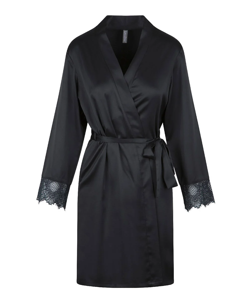 Kimono Satiné Sexy "black/peacock" Collection Nightwear De Chez Lingadore. 7 Kimono Satiné Sexy "black/peacock" Collection Nightwear De Chez Lingadore. – Image 5