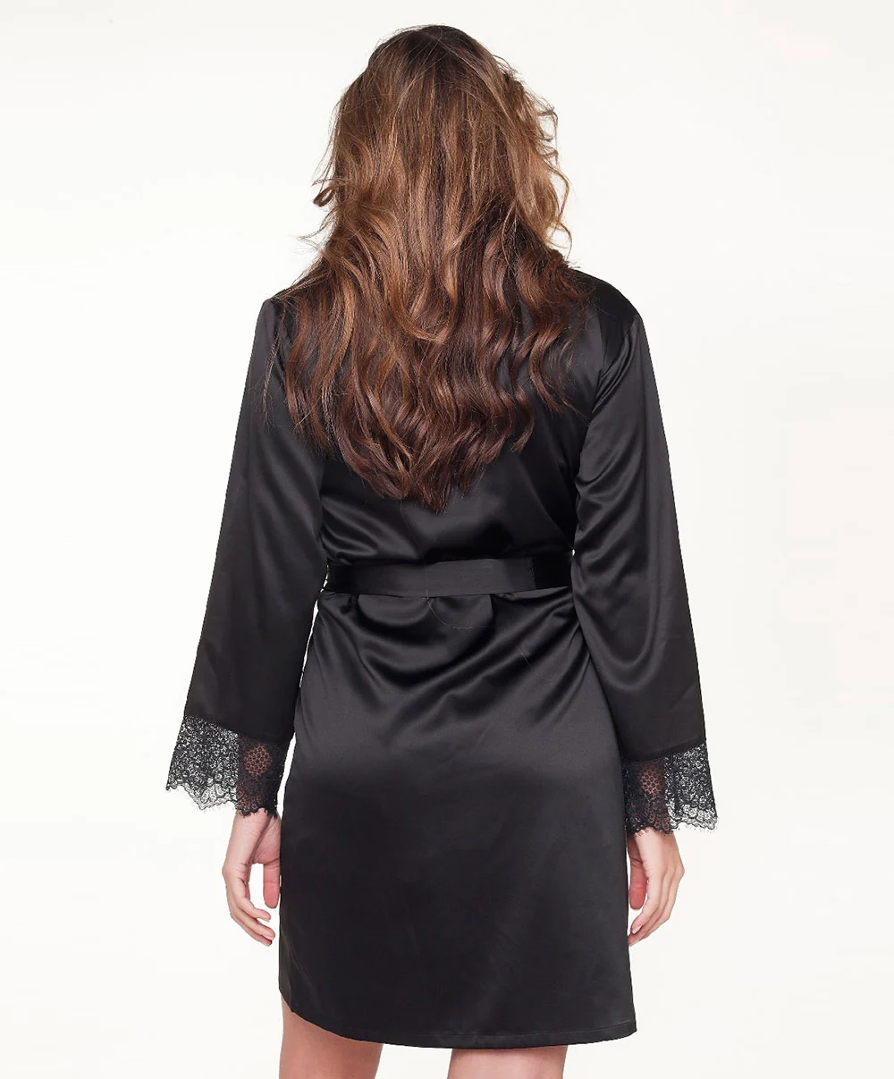 Kimono Satiné Sexy "black/peacock" Collection Nightwear De Chez Lingadore. 5 Kimono Satiné Sexy "black/peacock" Collection Nightwear De Chez Lingadore. – Image 3