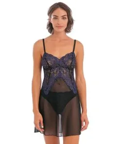 Nuisette Sexy De La Nouvelle Collection Lingerie Permanente Instant Icon, Coloris Black Eclipse, Par La Maison Wacoal. -SOUTIEN-GORGE Soldes Boutique Nuisette sexy Wacoal Instant Icon black eclipse noir et bleu WA814322 963 1