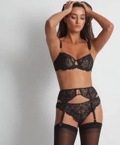 Porte-jarretelles Aubade De La Collection Lingerie Flowermania. -SOUTIEN-GORGE Soldes Boutique Porte jarretelles flowermania Aubade noir LA50 NOIR 1