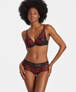 Shorty Sexy Collection Mélodie D'Été De Chez Aubade, Coloris Black Cherry. -SOUTIEN-GORGE Soldes Boutique Shorty Melodie d ete black cherry Aubade rouge et noir IC70 BCHE 6