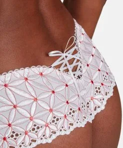 Shorty Taille Basse "St Tropez" Collection Lingerie Bahia & Moi Coloris Tangerine (blanc Et Détails Couleur Corail)  De Chez Aubade Paris. -SOUTIEN-GORGE Soldes Boutique Shorty st tropez bahia et moi tangerine Aubade blanc et corail PY70 2 TANR 2