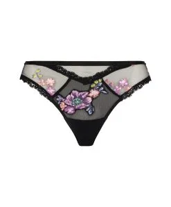 Culotte Italienne Lise Charmel Collection Flora Aura, Coloris Aura Pastel (broderie Multicolore Pastel Sur Fond Noir). -SOUTIEN-GORGE Soldes Boutique Slip Seduction Lise Charmel Flora Aura pastel noir et multicolore ACH0719 AP 10