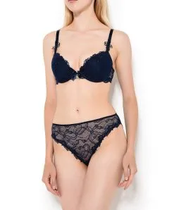 Slip Dos Opaque Soir De Venise De Chez Lise Charmel En Dentelle De Calais Aux Motifs Floraux Sur Le Devant. -SOUTIEN-GORGE Soldes Boutique Slip fantaisie Lise Charmel Soir de Venise Bleu marine ACA0203 BV ensemble