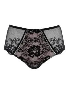 Eprise De Lise Charmel Culotte Taille Haute Par Éprise De Lise Charmel Collection Dentelle Lotus Coloris Noir Lilas. -SOUTIEN-GORGE Soldes Boutique Slip haut grande taille dentelle lotus Eprise de Lise Charmel noir lilas BCG0325 NL packshot face