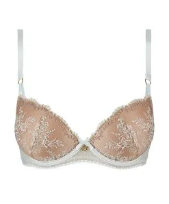 Soutien-gorge Push-up Coque Décolleté Plongeant Collection Trésor Infini De Chez Aubade, Coloris White Wind. -SOUTIEN-GORGE Soldes Boutique Soutien gorge coque plunge Tresor Infini white wind Aubade blanc et chair IDN08 WHIW 1001
