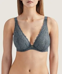 Soutien-gorge Grande Taille Triangle Plunge De La Collection Lingerie Gris Ardoise Rosessence Par Aubade Paris.