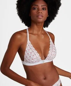 Soutien-gorge Bralette Triangle Sans Armatures Collection Lingerie Bahia & Moi Coloris Tangerine (blanc Et Détails Couleur Corail) De Chez Aubade Paris.