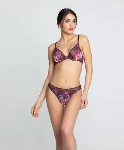 LISE CHARMEL String Sexy (forme Tanga !) Collection Aveu En Fleurs, Coloris Aveu Pétale (=prune). -SOUTIEN-GORGE Soldes Boutique String Lise Charmel Aveu en Fleurs aveu petale prune multicolore ACH0043 AP 4