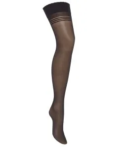 Bas Chantal Thomass Transparent 20D Motif Jarretière Siglée CT Et Rayures Opaques Horizontales, à Pointes Renforcées.  -SOUTIEN-GORGE Soldes Boutique T218 Bas Transparent Sigle 20 Deniers Noir Ligne Bas et Collants Chantal Thomass Face.jpg