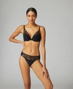 Simone Perele Tanga Simone Pérèle Collection De Lingerie Permanente Bloom Coloris Noir.  -SOUTIEN-GORGE Soldes Boutique Tanga Simone Perele Bloom noir 12Y710 015 1